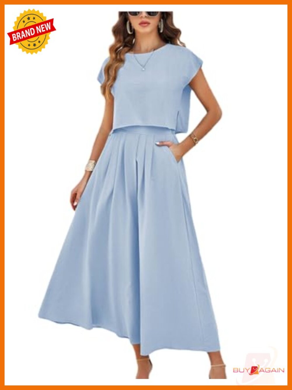 2 Piece Maxi Skirt Set Crop Top High Waist Pockets Rayon Lightweight